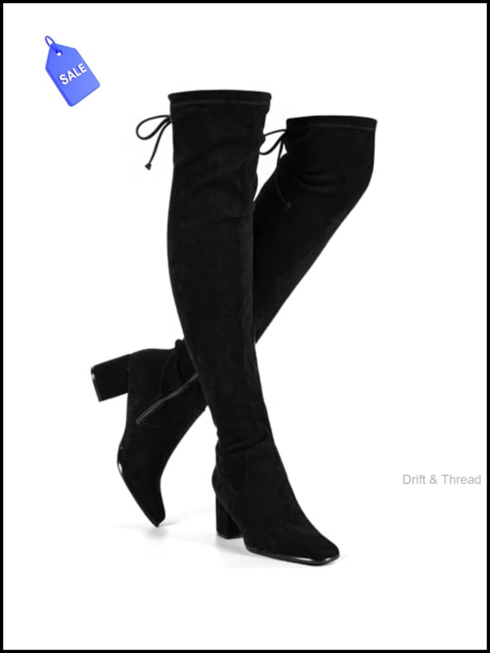 Faux Suede Square Toe Over The Knee Boots Block Heel